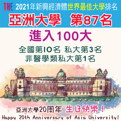 Asia University Celebrates Her 20th Anniversary, Receiving International Gifts of High World Rankings!